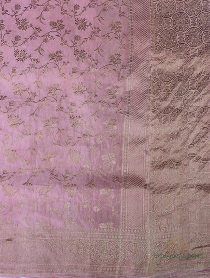Pink Handwoven Floral Jaal Pure Satin Silk Banarasi Saree