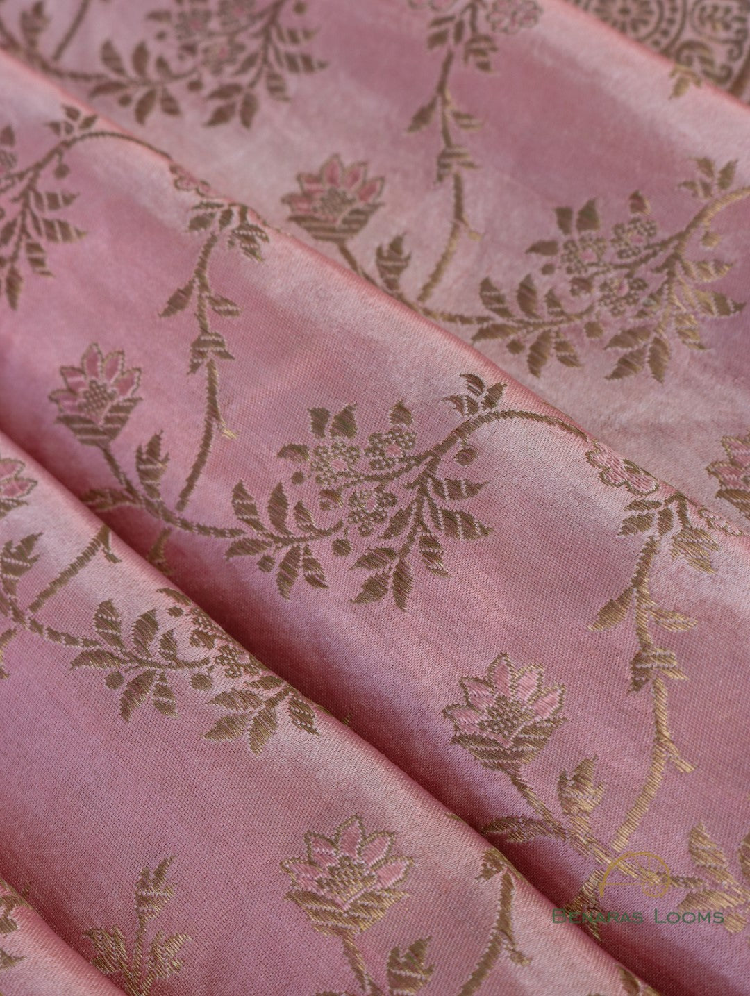 Pink Handwoven Floral Jaal Pure Satin Silk Banarasi Saree