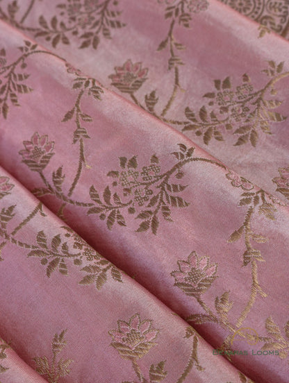 Pink Handwoven Floral Jaal Pure Satin Silk Banarasi Saree