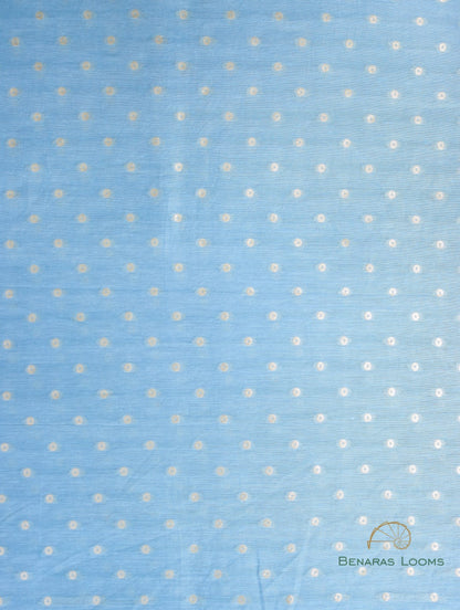 Blue Handwoven Brocade Butidar Pure Silk Fabric