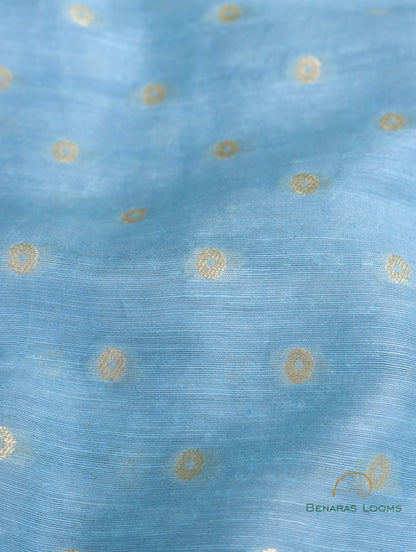 Blue Handwoven Brocade Butidar Pure Silk Fabric