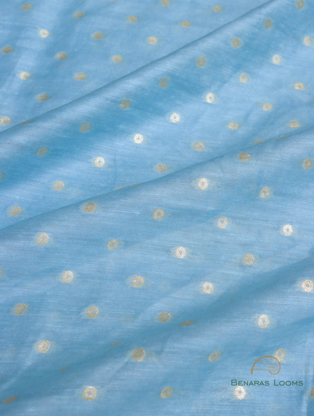Blue Handwoven Brocade Butidar Pure Silk Fabric