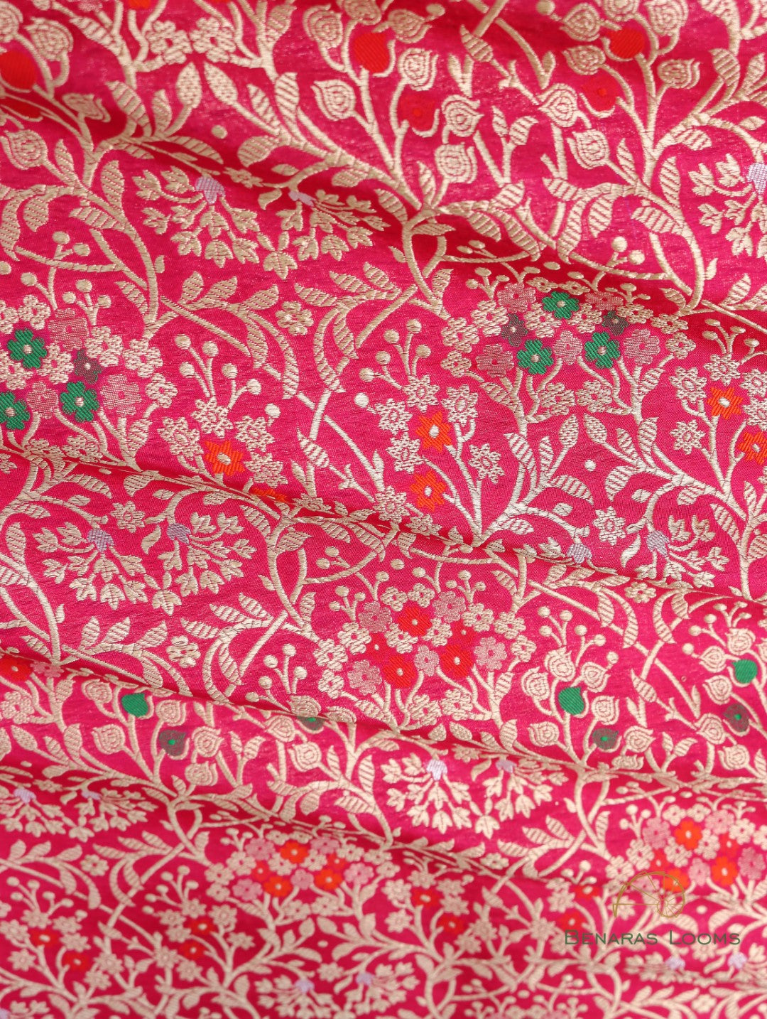 Pink Handwoven Brocade Jaal with Meenakari Pure Silk Fabric