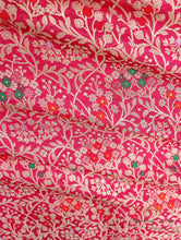 Load image into Gallery viewer, Pink Handwoven Brocade Jaal with Meenakari Pure Silk Fabric
