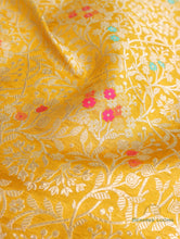 Load image into Gallery viewer, Yellow Handwoven Brocade jaal with Meenakari Pure Silk Fabric
