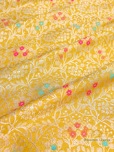 Load image into Gallery viewer, Yellow Handwoven Brocade jaal with Meenakari Pure Silk Fabric
