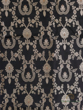 Load image into Gallery viewer, Black Handwoven Brocade Jaal  Pure Silk Fabric
