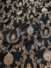 Load image into Gallery viewer, Black Handwoven Brocade Jaal  Pure Silk Fabric

