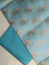 Load image into Gallery viewer, Blue Floral Banarasi Fabric
