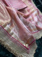 Load image into Gallery viewer, Pink Pure Tissue Silk Banarasi Saree with Embellished Border
