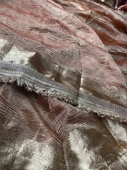 Copper Gold Pure Crush Tissue Silk Banarasi Saree with Embellished Border