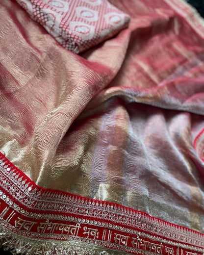 Red Pure Crush Tissue Silk Banarasi Saree with Embellished Border