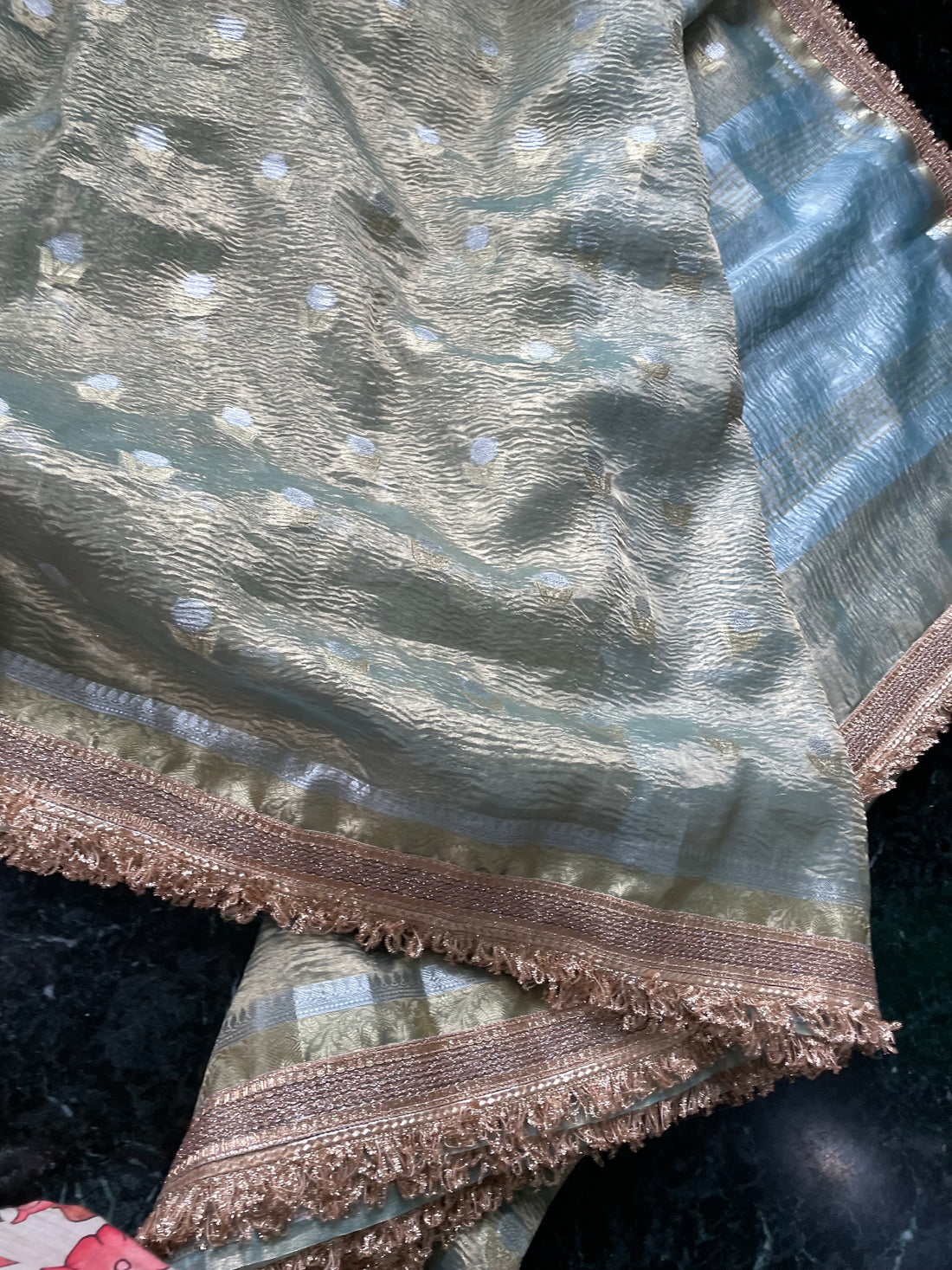 Light Green Crush Tissue Banarasi Saree with Embellished Border