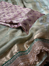 Load image into Gallery viewer, Green Pure Crush Tissue Silk Banarasi Saree with Embellished Border
