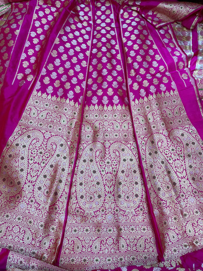 Rhea Pink Handwoven Pure Kataan Silk Banarasi Lehenga