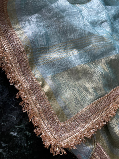 Pista Green Tissue Silk Saree with Embellished Border