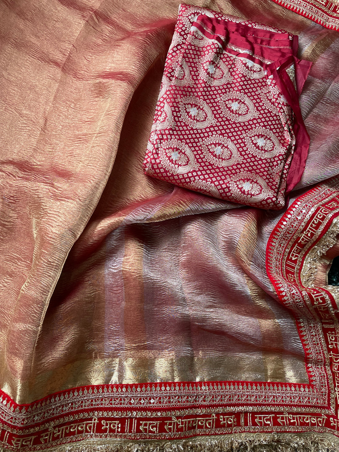 Red Pure Crush Tissue Silk Banarasi Saree with Embellished Border