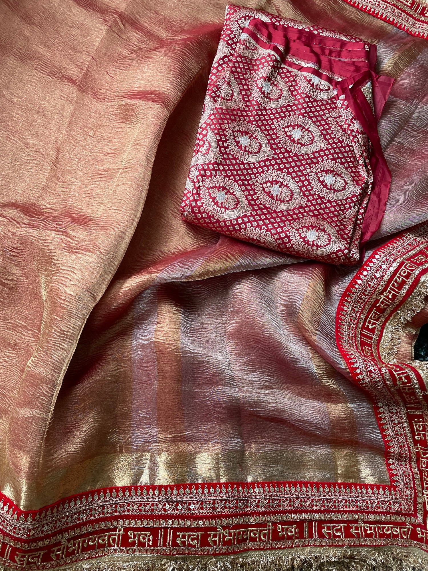 Red Pure Crush Tissue Silk Banarasi Saree with Embellished Border