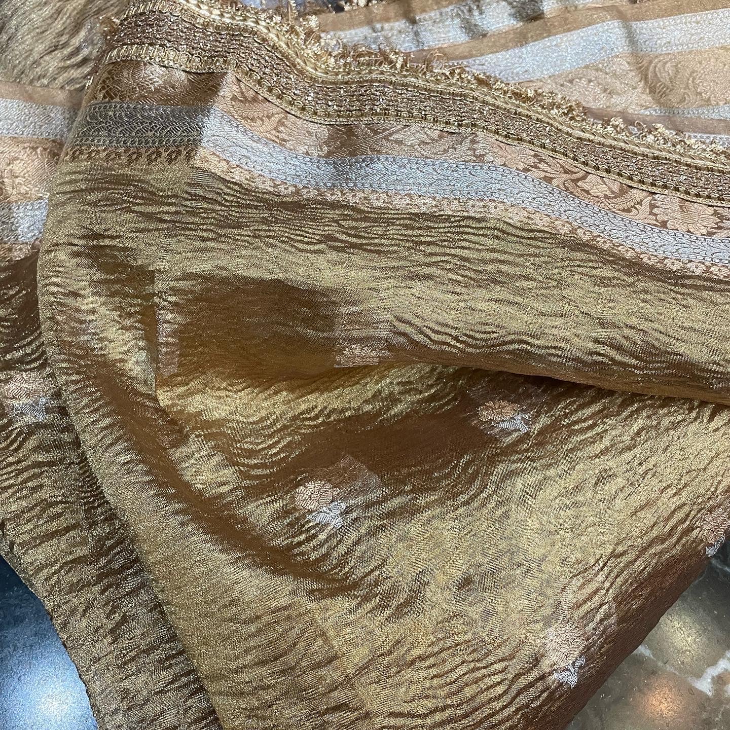 Gold Crush Tissue Banarasi Saree with Embellished Border