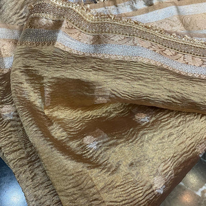Gold Crush Tissue Banarasi Saree with Embellished Border
