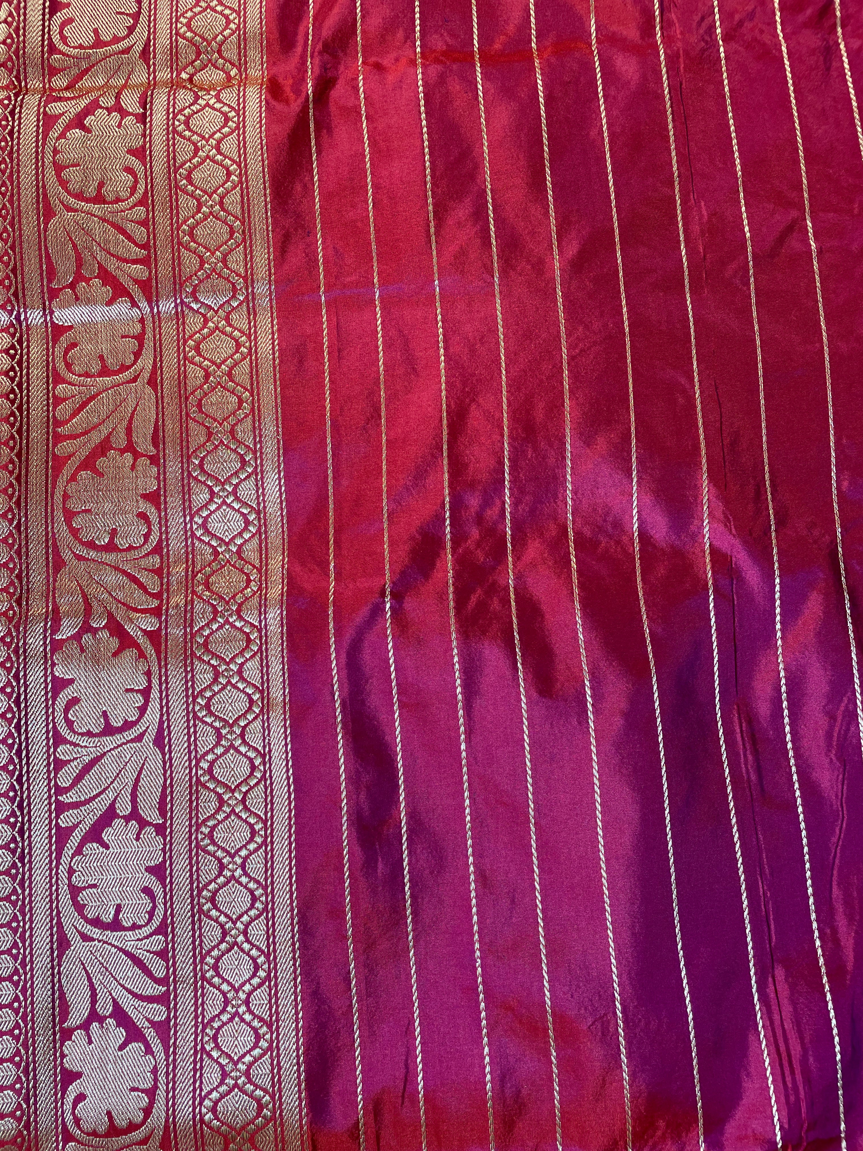 Burgundy Handloom Pure Silk Kadhua Jangla Banarasi Saree