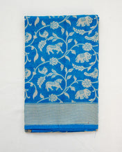 Load image into Gallery viewer, Blue Handwoven Shikargah Jaal Pure Silk Banarasi Dupatta
