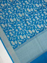 Load image into Gallery viewer, Blue Handwoven Shikargah Jaal Pure Silk Banarasi Dupatta
