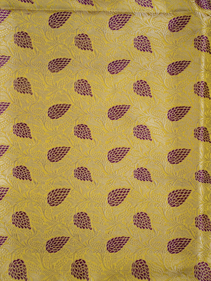 Yellow Handwoven Meenakari Jangla Pure Silk Fabric