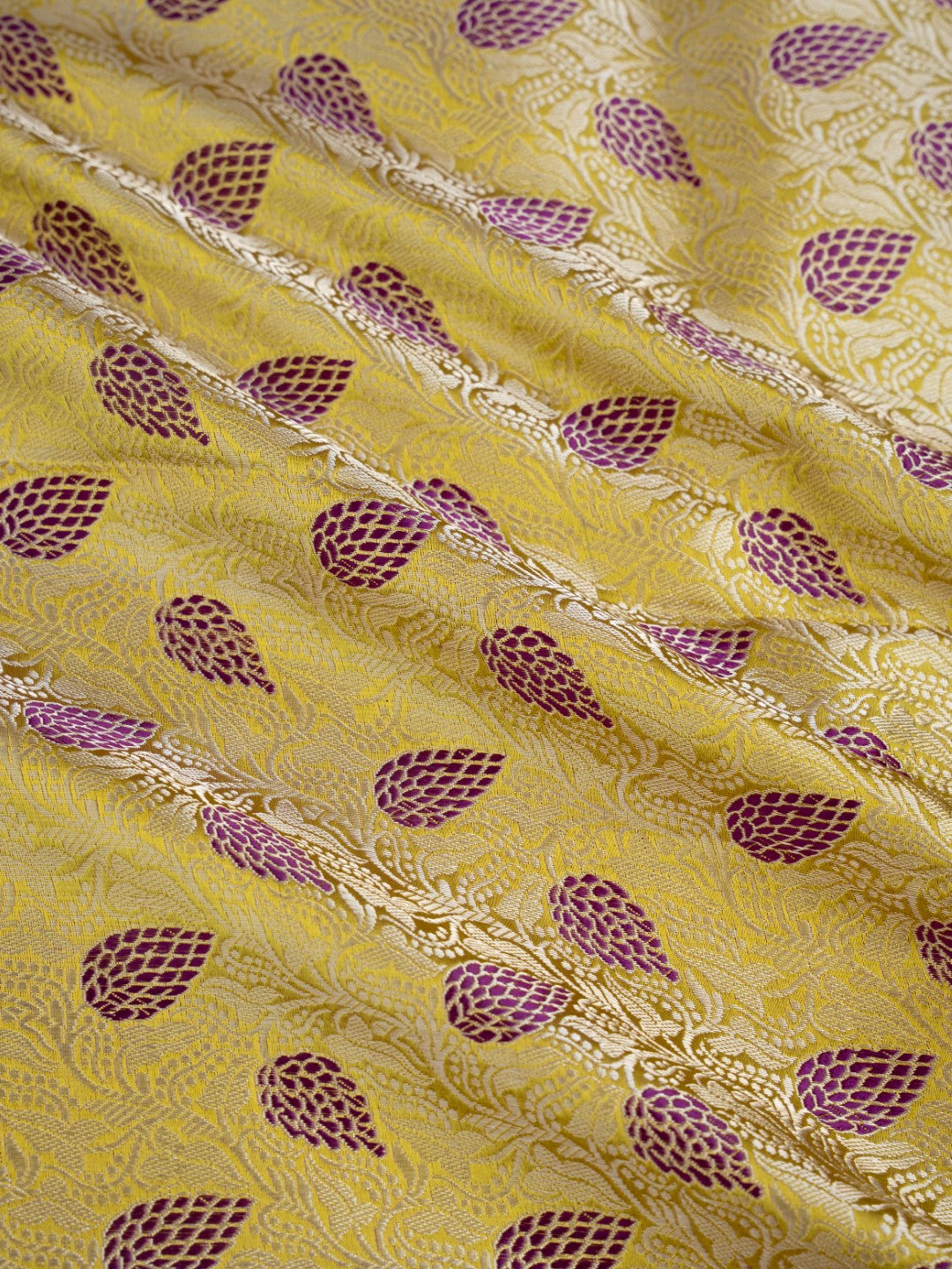 Yellow Handwoven Meenakari Jangla Pure Silk Fabric