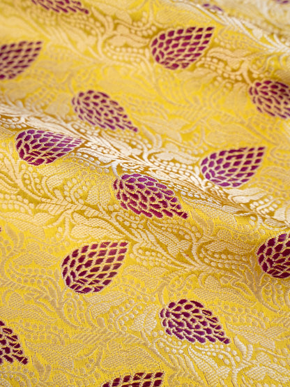 Yellow Handwoven Meenakari Jangla Pure Silk Fabric