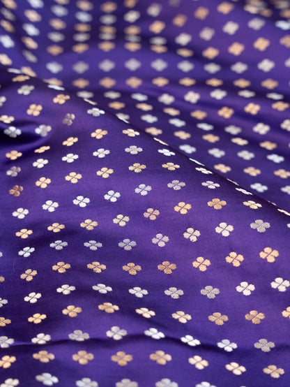 Deep Purple Handwoven Satin Silk Banarasi Fabric