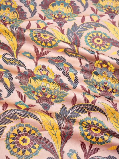 Pink Kinkhwab Handwoven Pure Silk Fabric