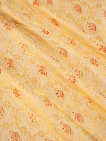Gold Handwoven Shikargah Pure Silk Fabric