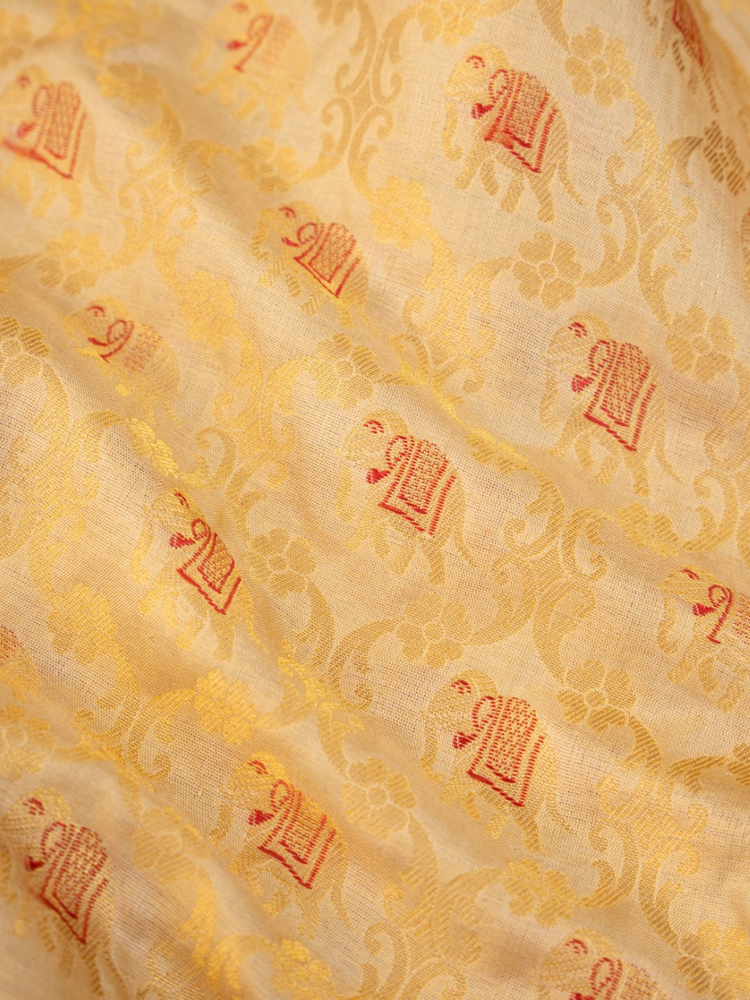 Gold Handwoven Shikargah Pure Silk Fabric