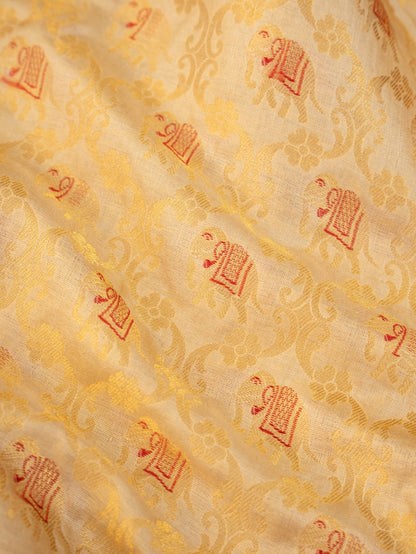 Gold Handwoven Shikargah Pure Silk Fabric