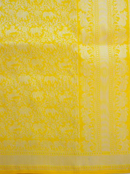 Yellow Handwoven Pure Silk Shikargah Banarasi Saree