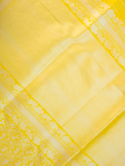 Yellow Handwoven Pure Silk Shikargah Banarasi Saree
