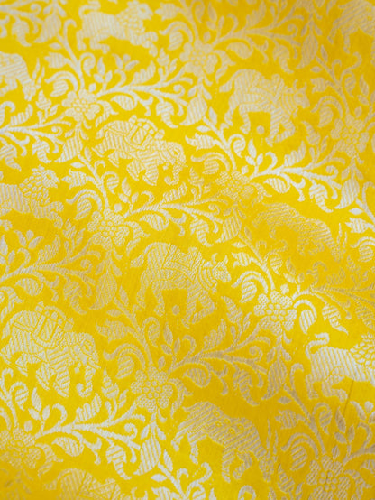 Yellow Handwoven Pure Silk Shikargah Banarasi Saree