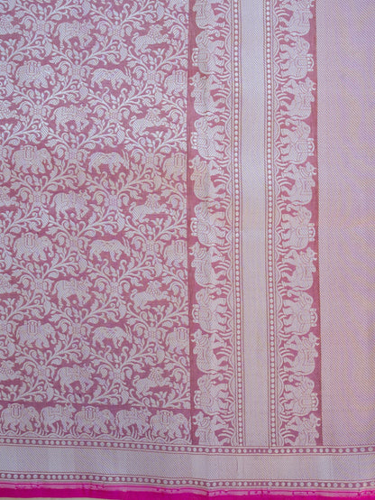 Pastel Handwoven Shikargah Pure Tissue Silk Banarasi Saree