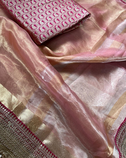 Pink Pure Tissue Silk Banarasi Saree with Embellished Border