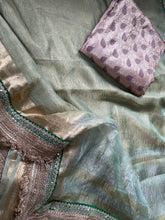 Load image into Gallery viewer, Green Pure Crush Tissue Silk Banarasi Saree with Embellished Border
