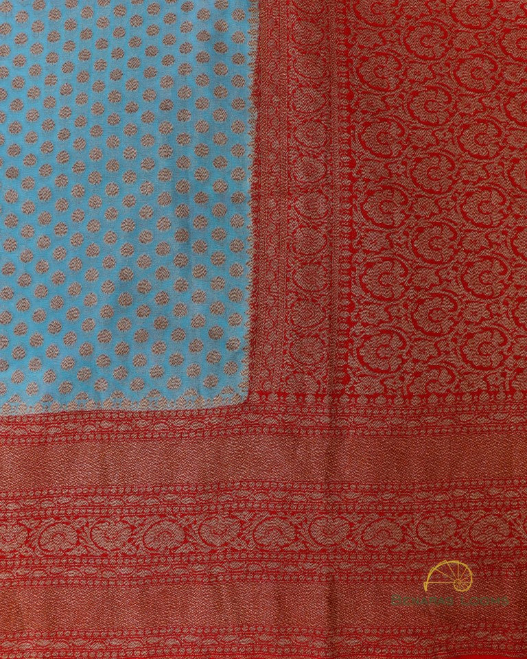 Blue Georgette Banarasi Buti Saree with Antique Zari