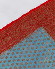 Load image into Gallery viewer, Blue Georgette Banarasi Buti Saree with Antique Zari
