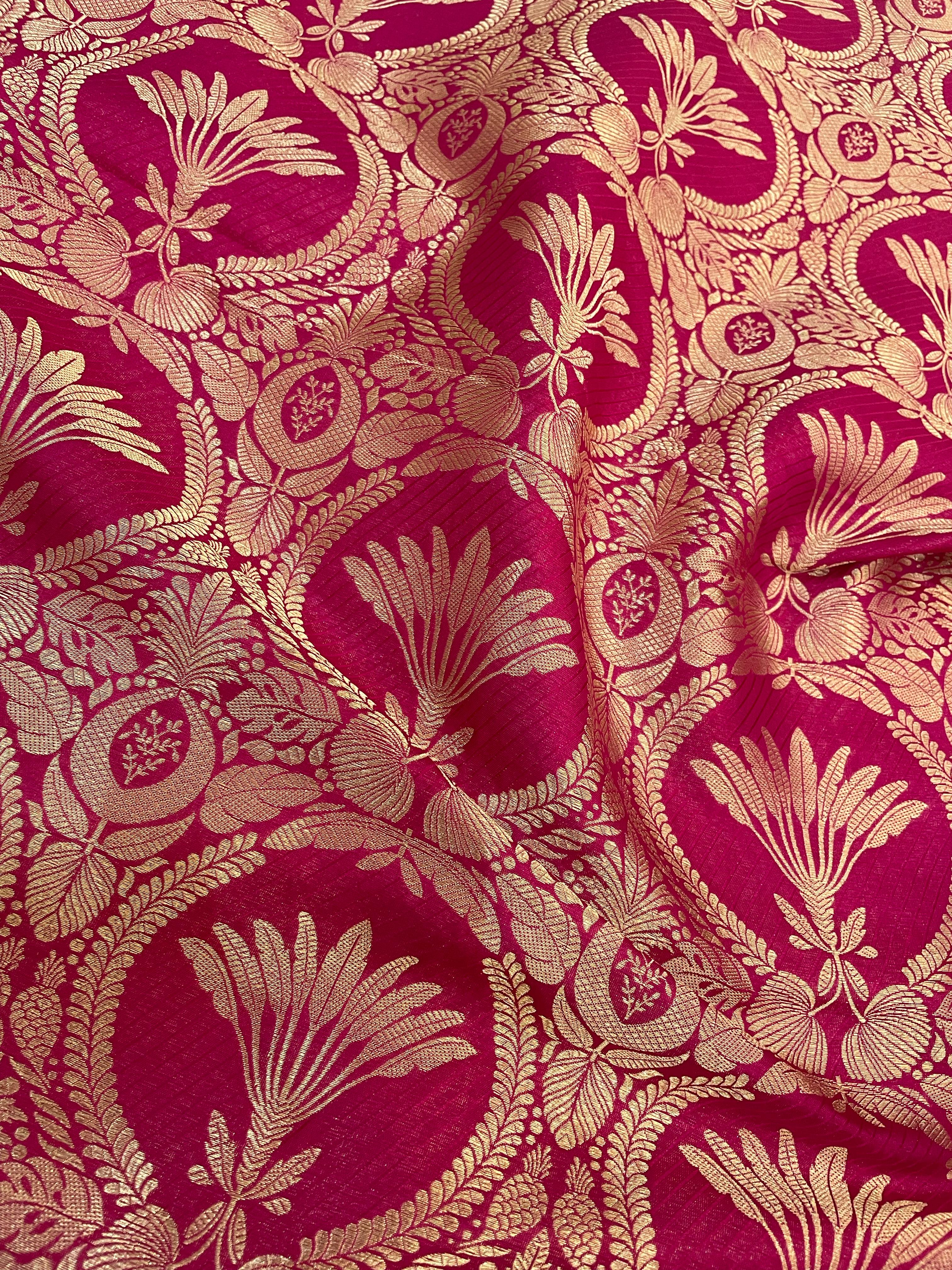Pink Handwoven Pure Kataan Silk Banarasi Fabric