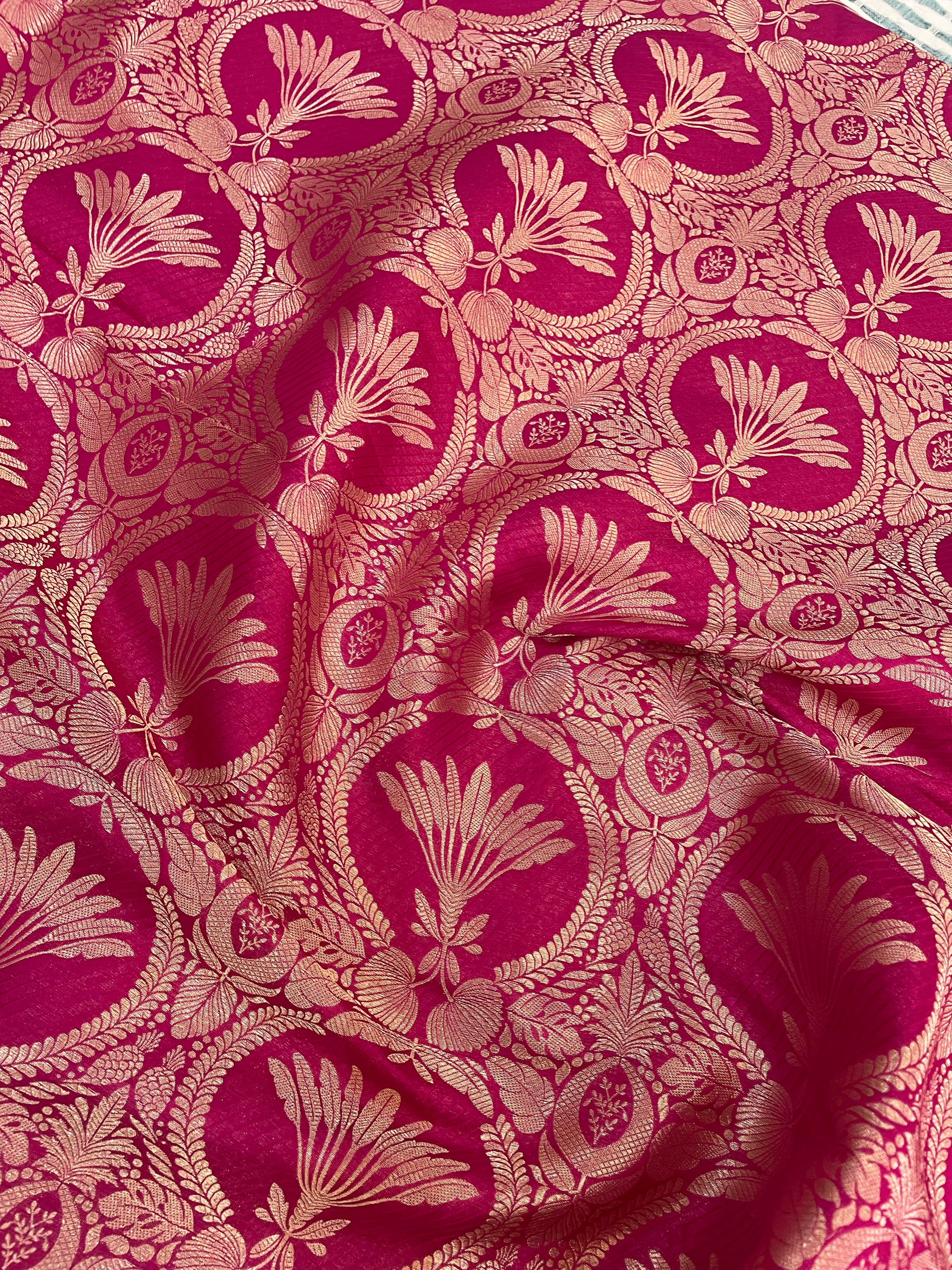 Pink Handwoven Pure Kataan Silk Banarasi Fabric