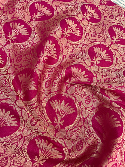 Pink Handwoven Pure Kataan Silk Banarasi Fabric