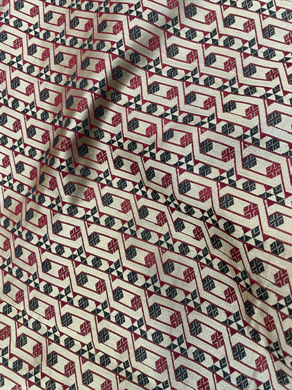 Beige Satin Silk Multicolour Handwoven Fabric Banarasi Silk