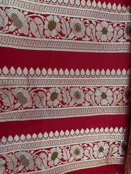 Anupama Red Handwoven Pure Silk Banarasi Lehenga