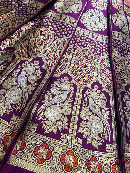 Jaya Purple Handwoven Pure Silk Banarasi Lehenga