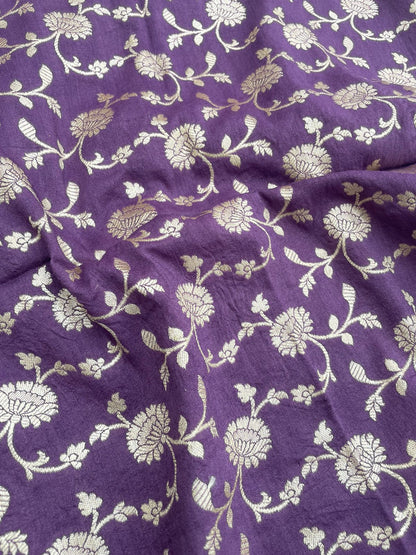 Purple Munga Silk Floral Jaal Fabric